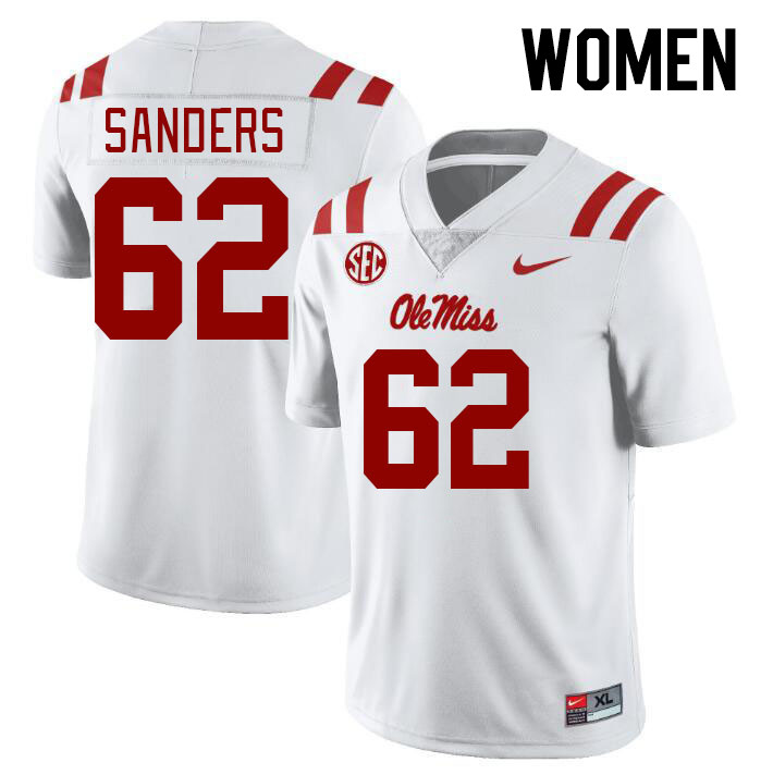 Women #62 Brycen Sanders Ole Miss Rebels College Football Jerseyes Stitched Sale-White